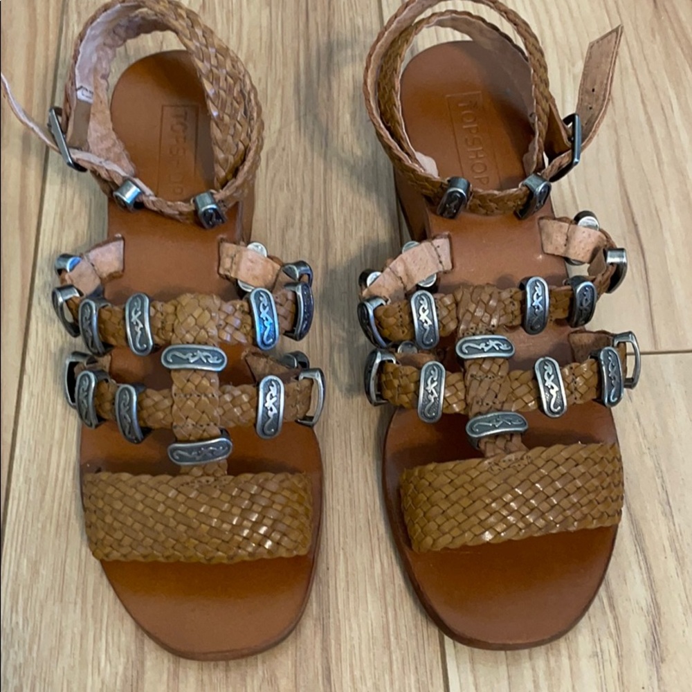 Topshop woven leather buckle sandal.